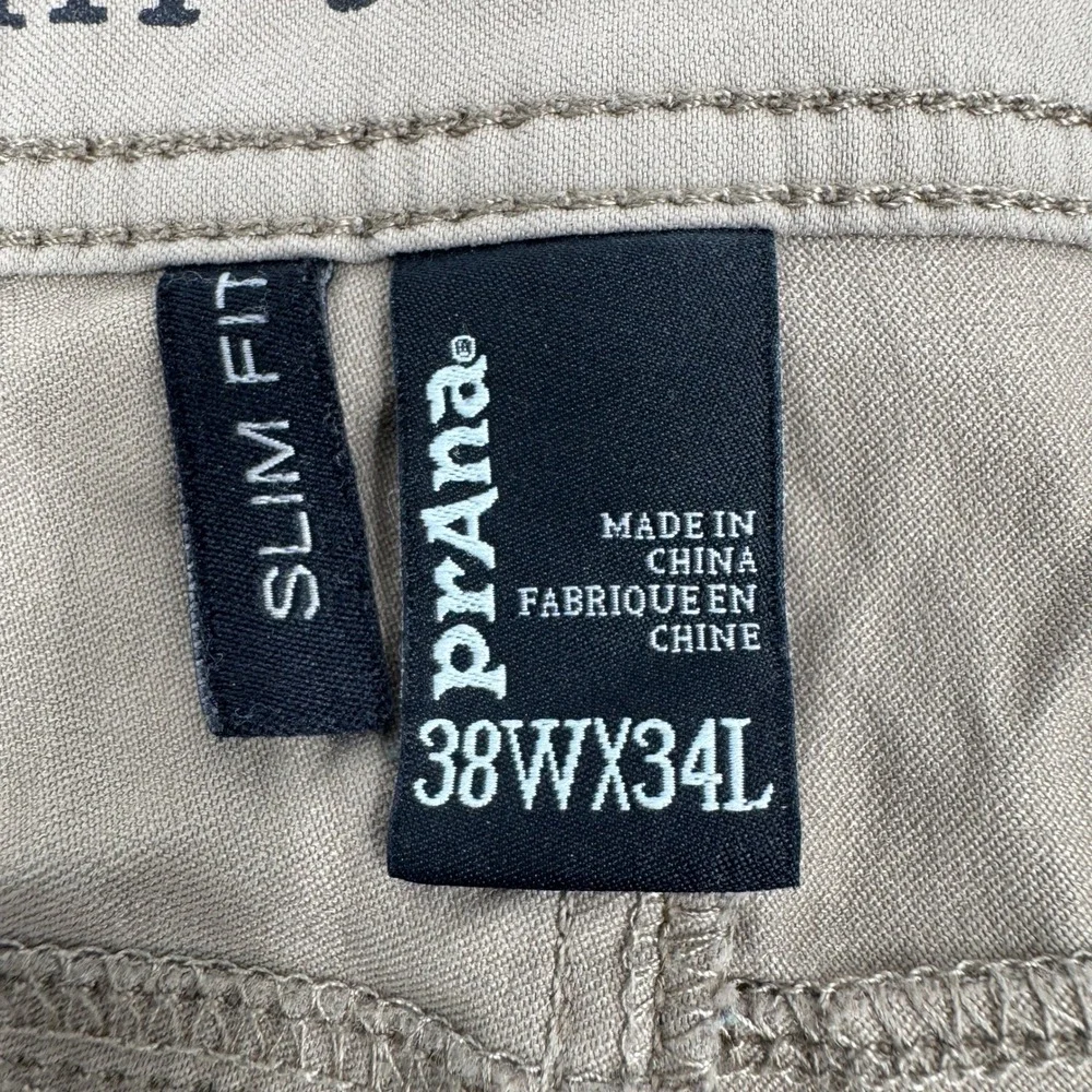 Prana Zion Slim Fit Pants Mens 38x34 Mud Khaki Stretch Hiking Outdoor Trousers